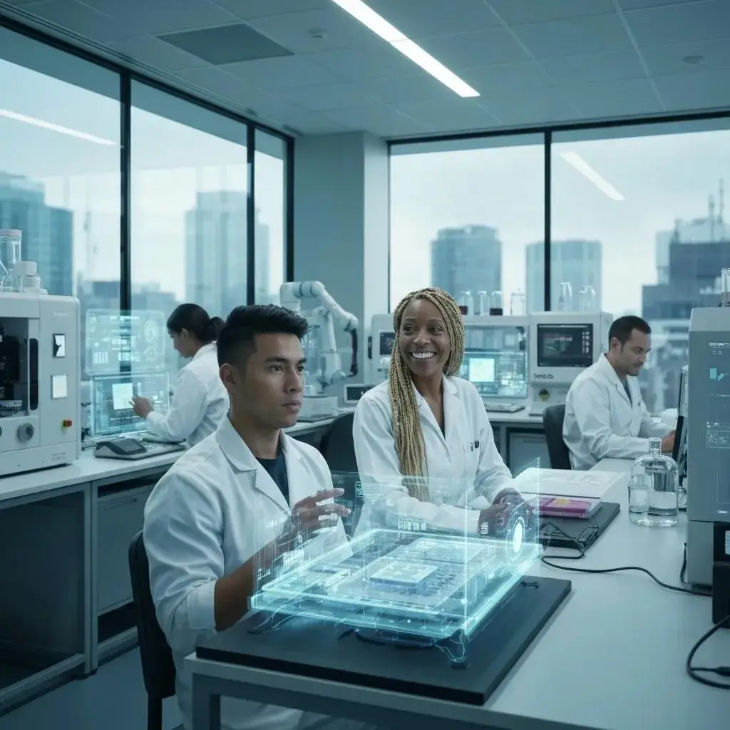 Chemische Analytik im Unternehmen: Unsere Zukunft gestalten 4 Laborumgebung mit Fachkräften, die innovative chemische Analysen durchführen und moderne Technologien nutzen, um Effizienz und Qualität zu gewährleisten.
