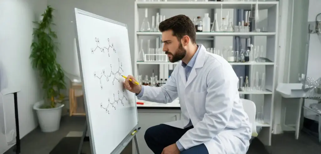 Chemische Analyse: Unser Weg zur Qualitätssicherung im Labor 1 Laboratory scene showcasing a scientist performing chemical analysis with lab equipment